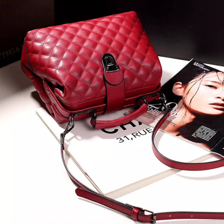 Quilted Crossbody Bag with Top Handle Apparel and Accessories