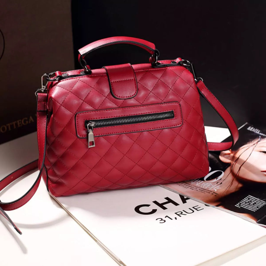 Quilted Crossbody Bag with Top Handle Apparel and Accessories