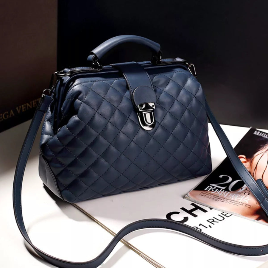 Quilted Crossbody Bag with Top Handle Sapphire Blue / onesize Apparel and Accessories