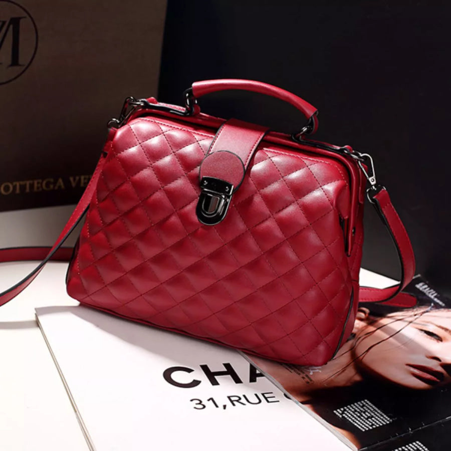 Quilted Crossbody Bag with Top Handle Wine Red / onesize Apparel and Accessories