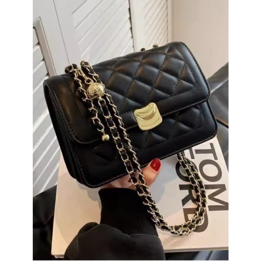 Quilted Flap Chain Crossbody Bag Black / One Size Apparel and Accessories