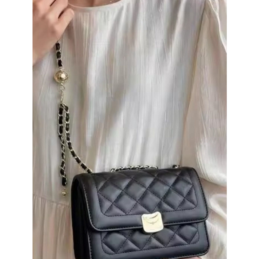 Quilted Flap Chain Crossbody Bag Black / One Size Apparel and Accessories