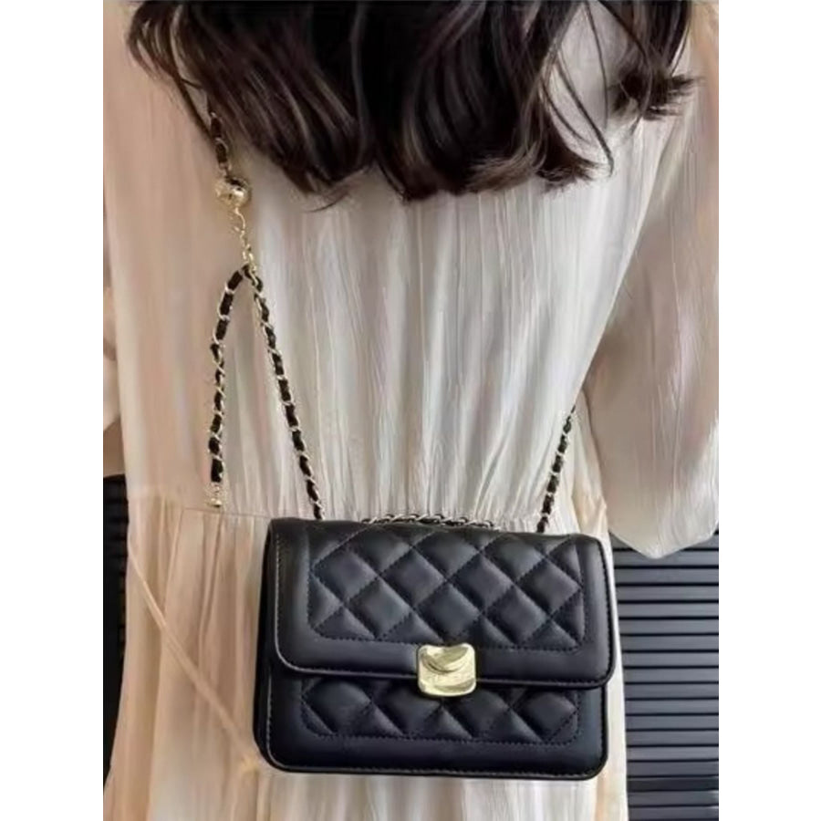Quilted Flap Chain Crossbody Bag Black / One Size Apparel and Accessories