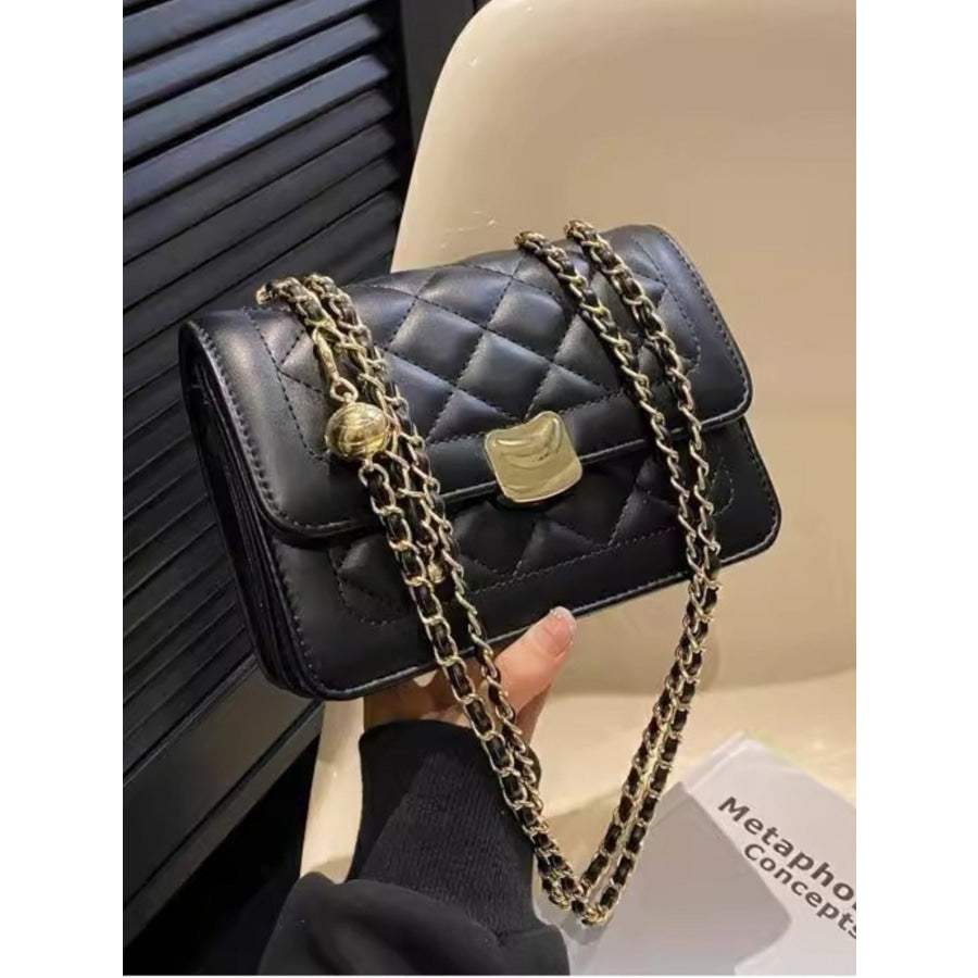 Quilted Flap Chain Crossbody Bag Black / One Size Apparel and Accessories