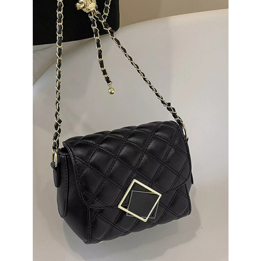 Quilted Flap Chain Crossbody Bag Black / ONESIZE Apparel and Accessories
