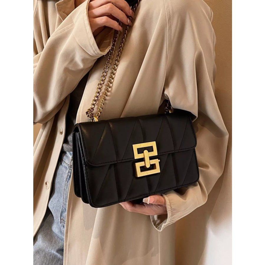 Quilted Flap Chain Crossbody Bag Black / ONESIZE Apparel and Accessories