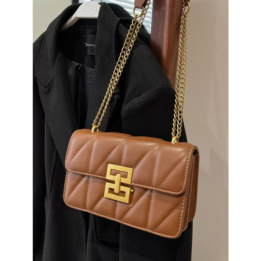 Quilted Flap Chain Crossbody Bag Brown / ONESIZE Apparel and Accessories