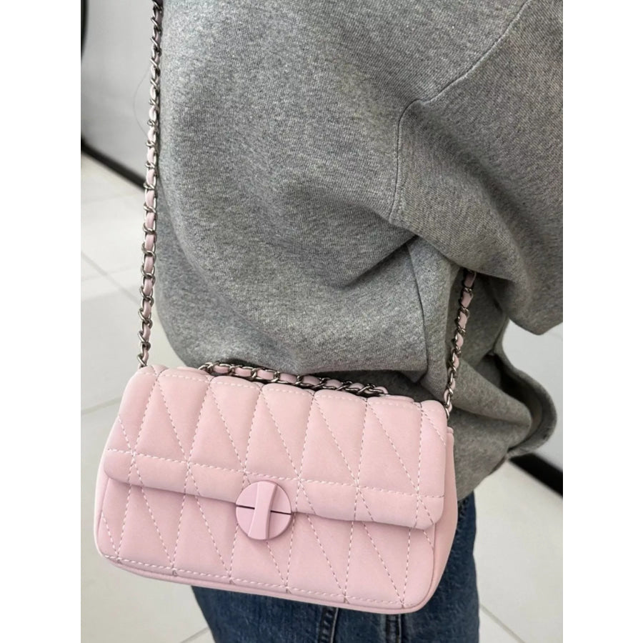 Quilted Flap Chain Crossbody Bag Pink / One Size Apparel and Accessories