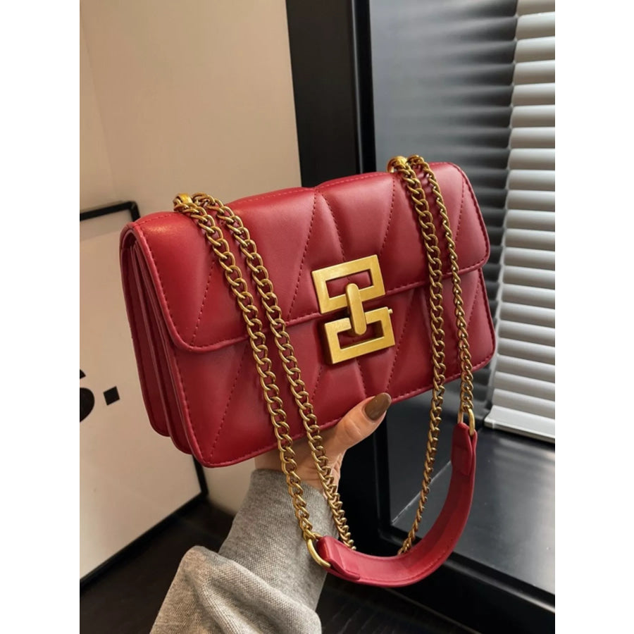 Quilted Flap Chain Crossbody Bag Red / ONESIZE Apparel and Accessories