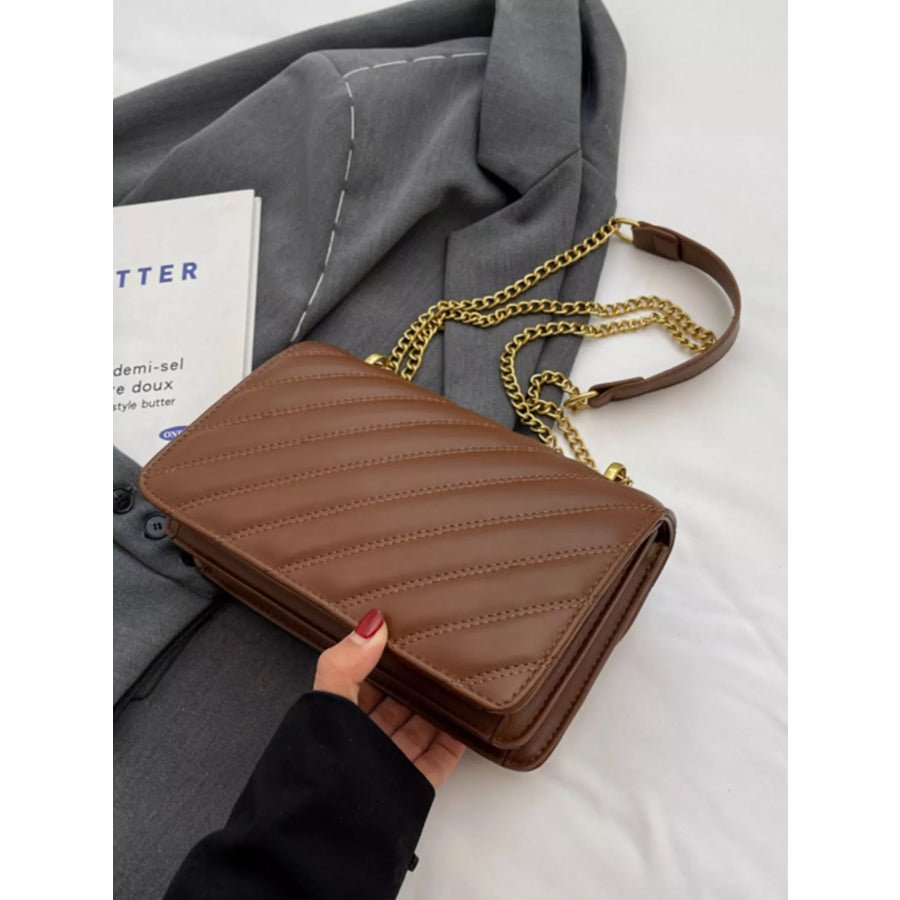 Quilted Flap Chain Shoulder Bag Brown / ONESIZE Apparel and Accessories