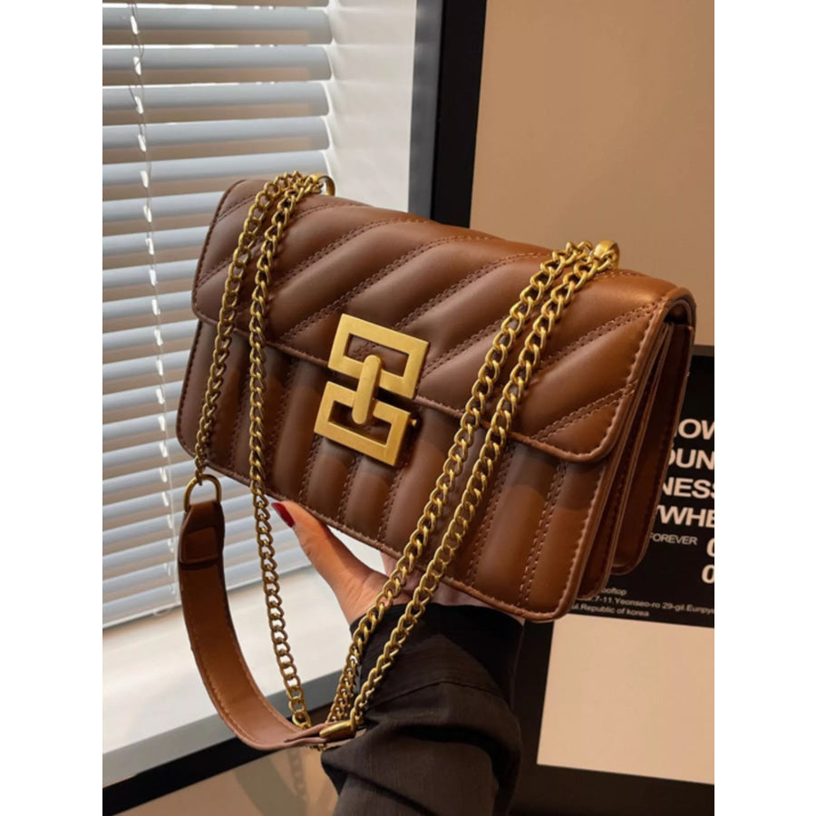 Quilted Flap Chain Shoulder Bag Brown / ONESIZE Apparel and Accessories