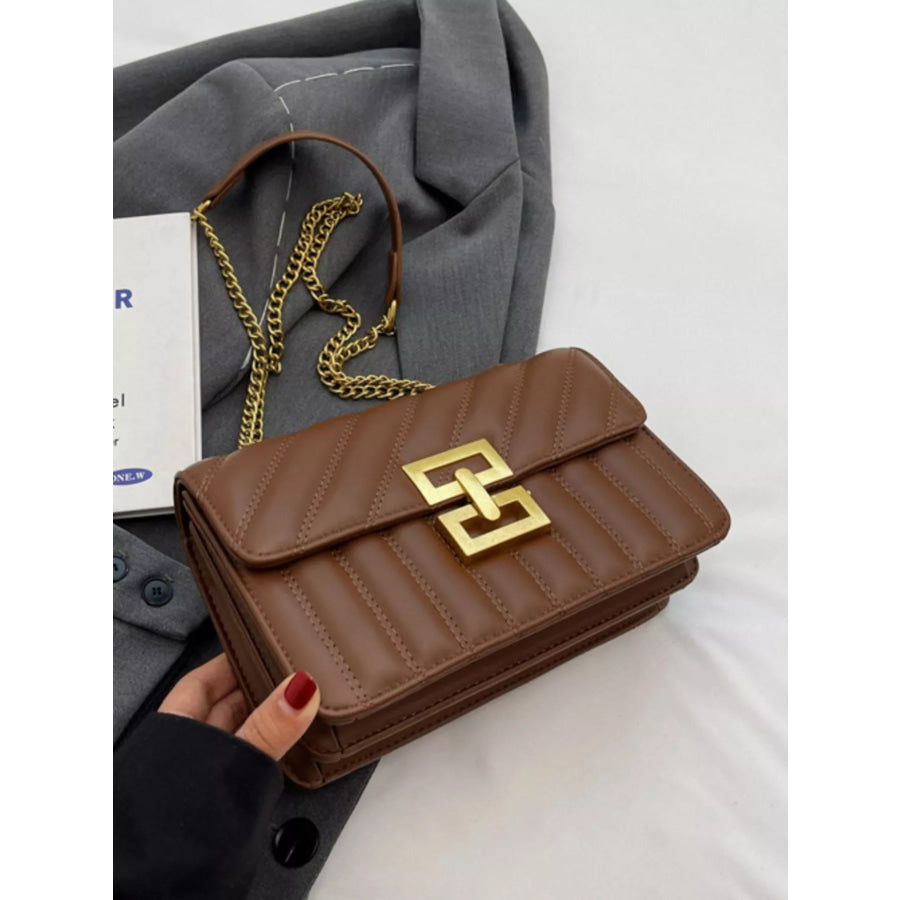 Quilted Flap Chain Shoulder Bag Brown / ONESIZE Apparel and Accessories
