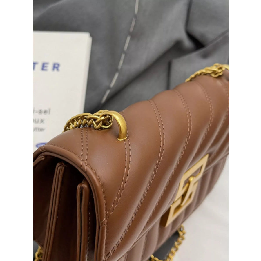 Quilted Flap Chain Shoulder Bag Brown / ONESIZE Apparel and Accessories
