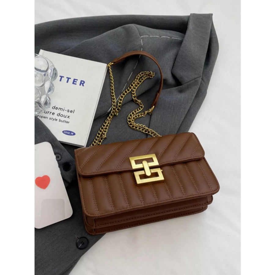 Quilted Flap Chain Shoulder Bag Brown / ONESIZE Apparel and Accessories