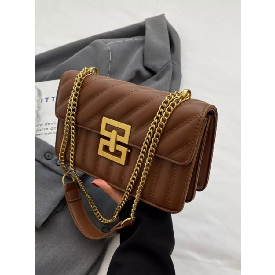 Quilted Flap Chain Shoulder Bag Brown / ONESIZE Apparel and Accessories