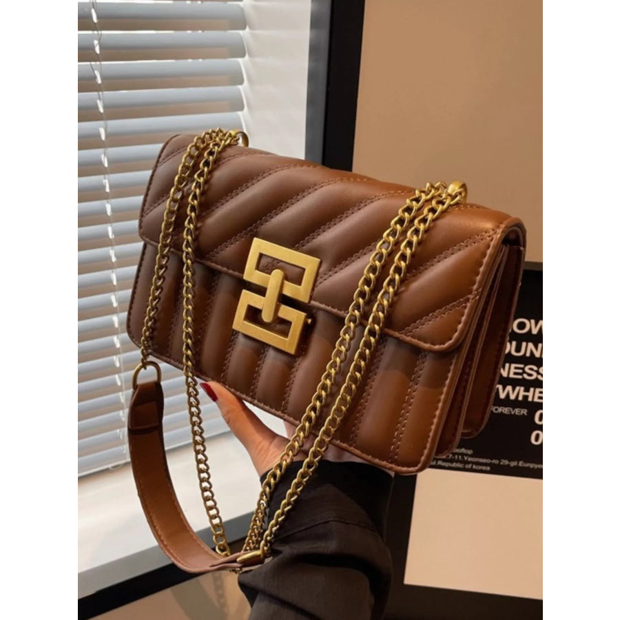Quilted Flap Chain Shoulder Bag Brown / ONESIZE Apparel and Accessories