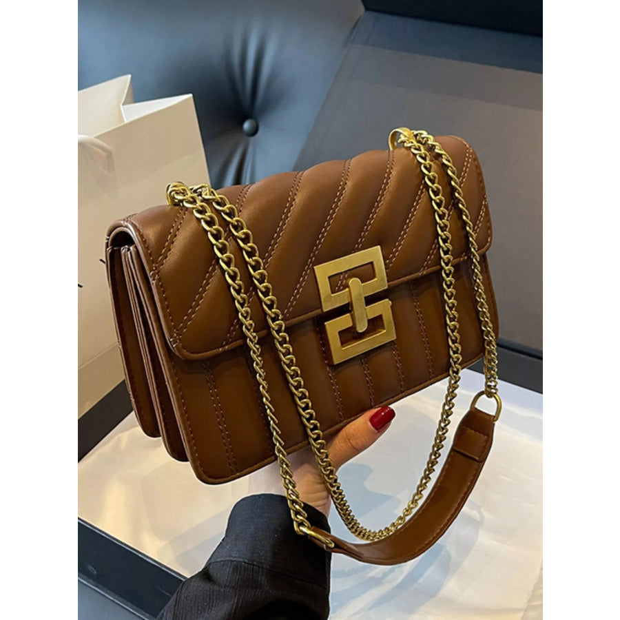 Quilted Flap Chain Shoulder Bag Brown / ONESIZE Apparel and Accessories