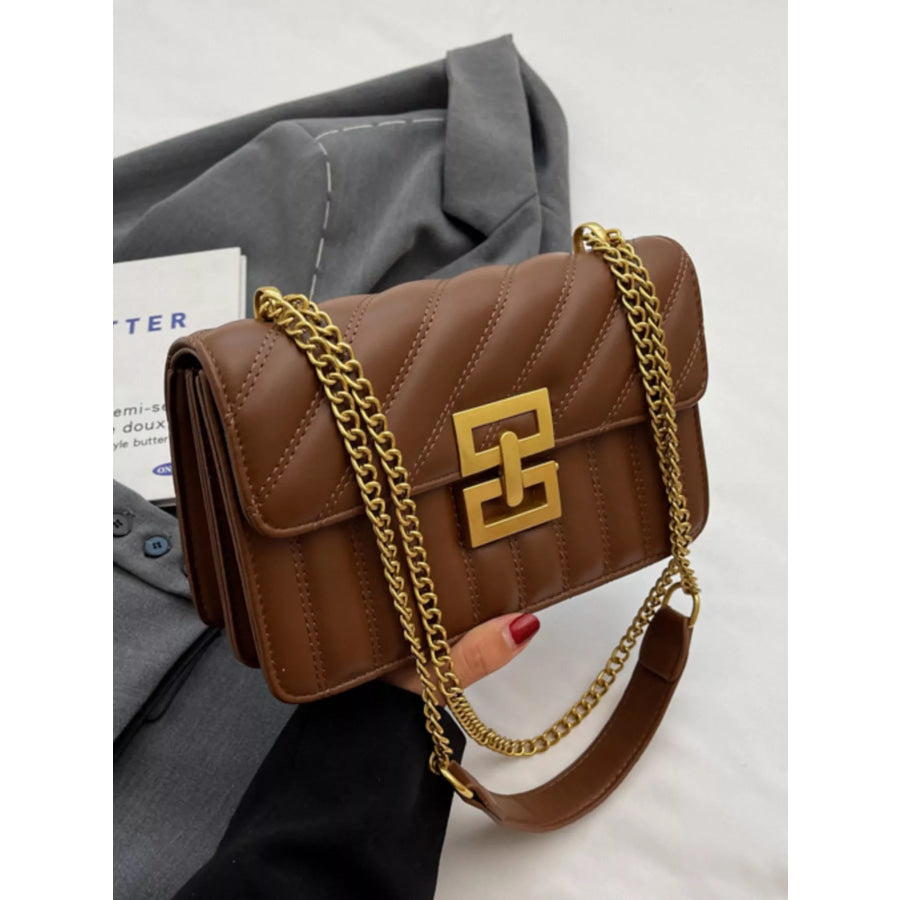 Quilted Flap Chain Shoulder Bag Brown / ONESIZE Apparel and Accessories
