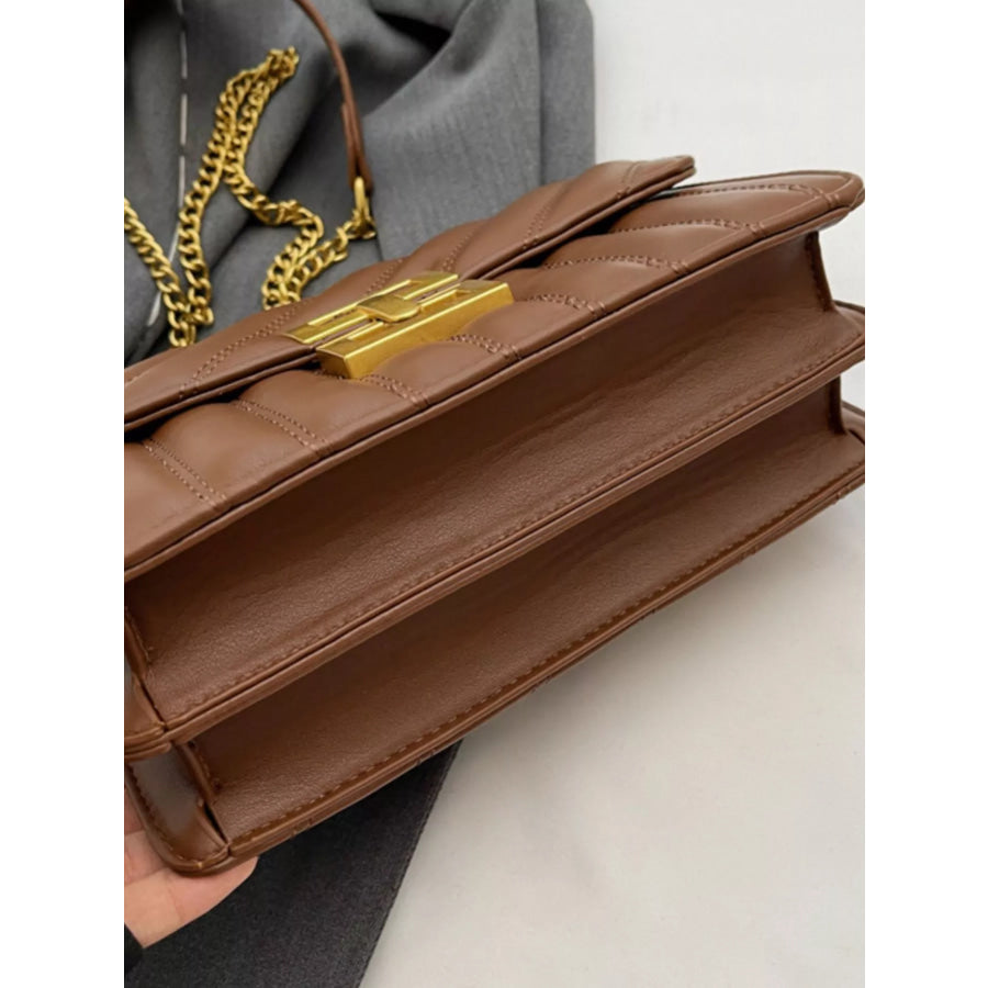 Quilted Flap Chain Shoulder Bag Brown / ONESIZE Apparel and Accessories