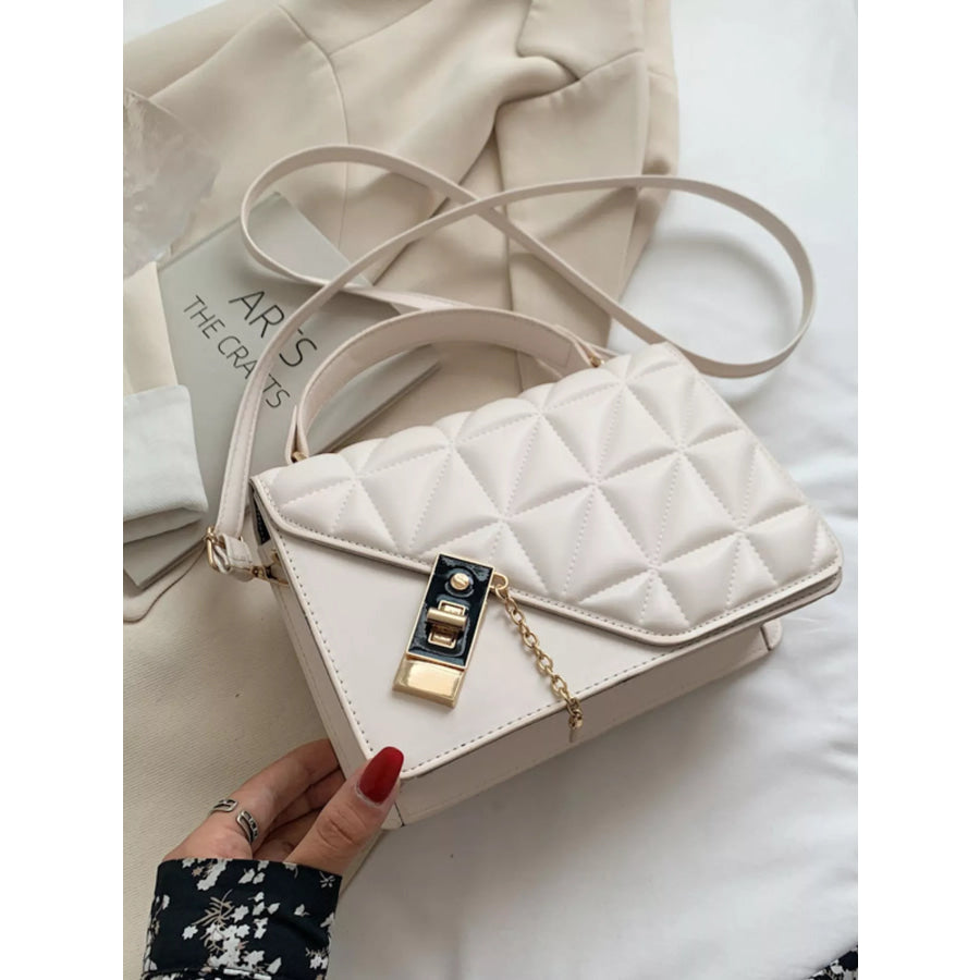 Quilted Flap Crossbody Bag Beige White / One Size Apparel and Accessories