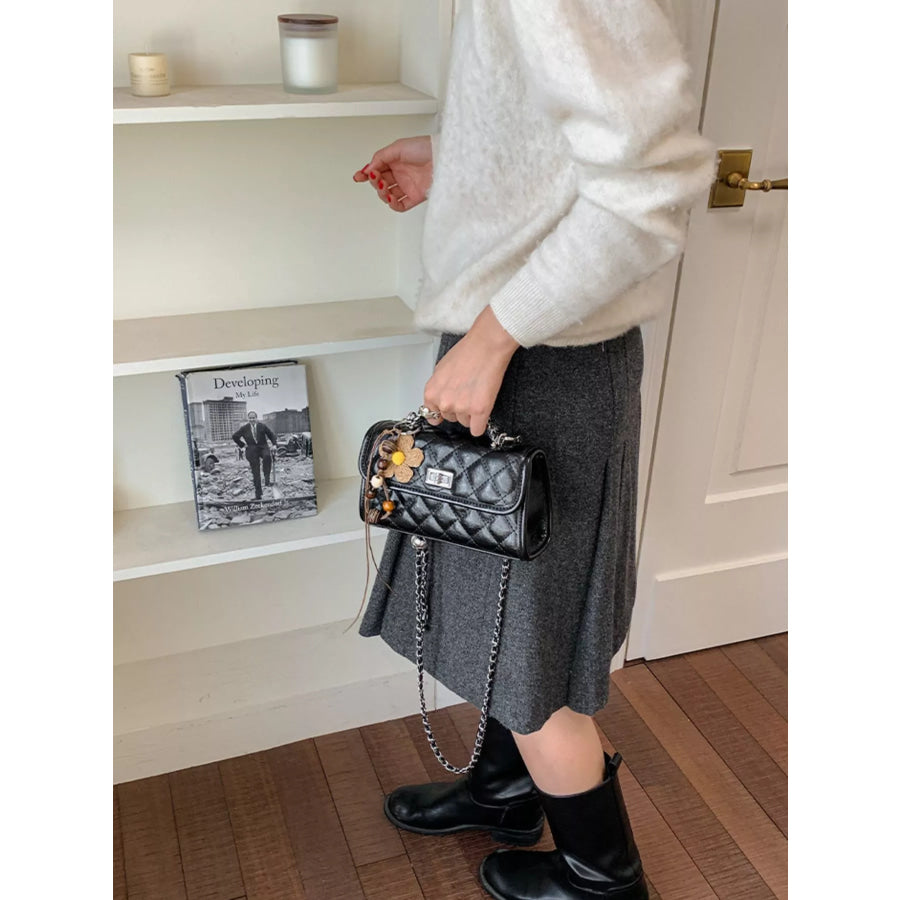 Quilted Flap Crossbody Bag Black / One Size Apparel and Accessories
