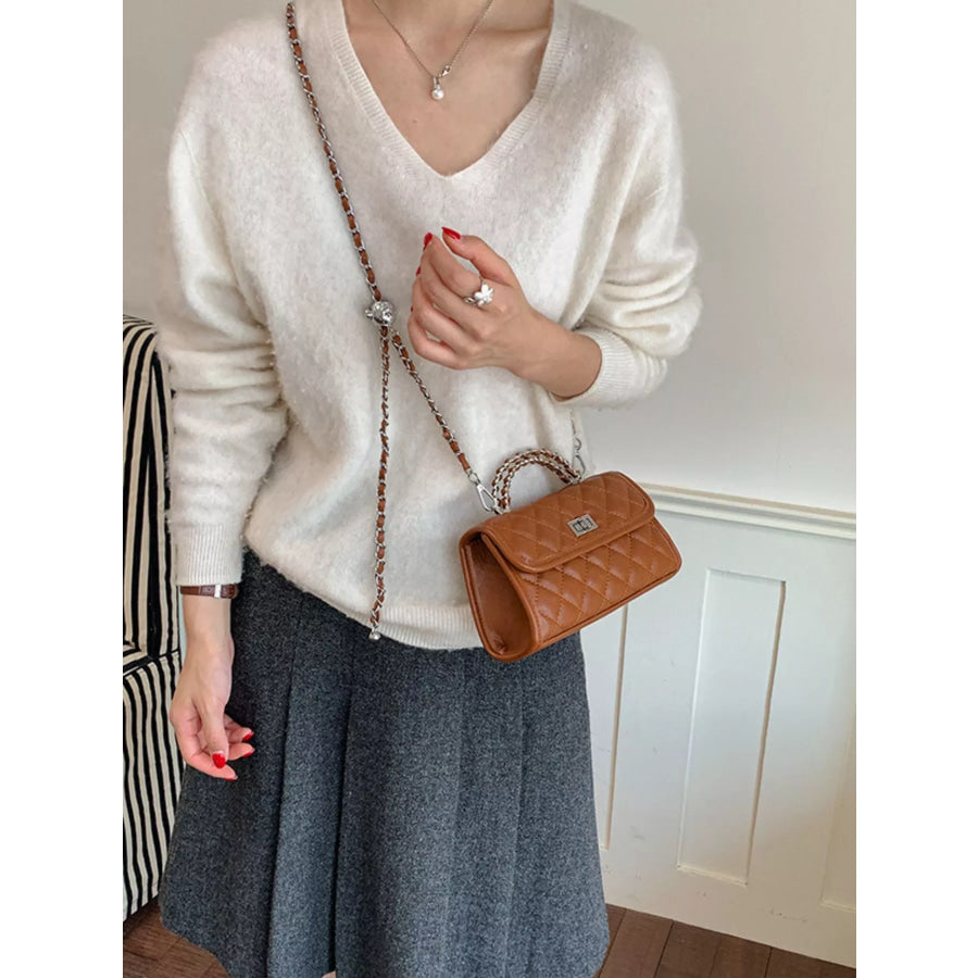 Quilted Flap Crossbody Bag Caramel / One Size Apparel and Accessories