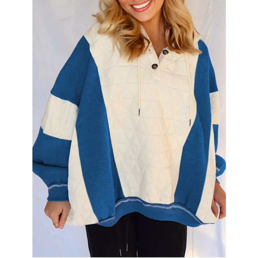 Quilted Fleece Color Block Patchwork Oversize Hoodie Ivory / S Apparel and Accessories