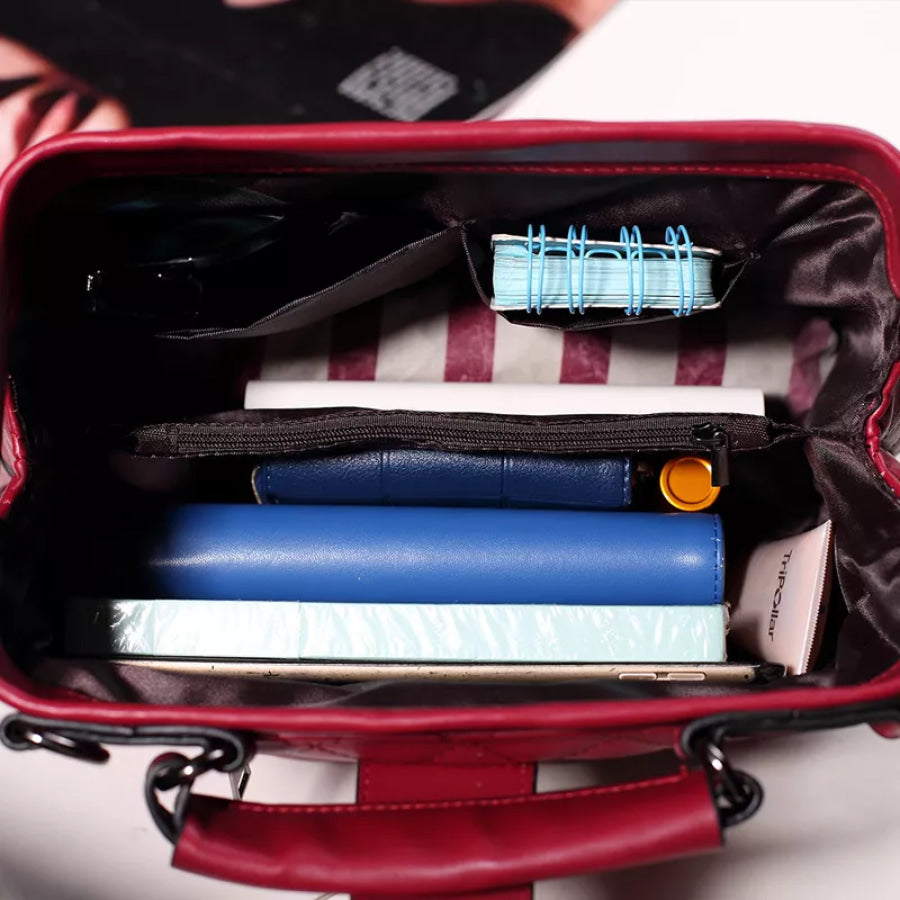 Quilted Handbag with Metal Clasp Red / onesize Apparel and Accessories