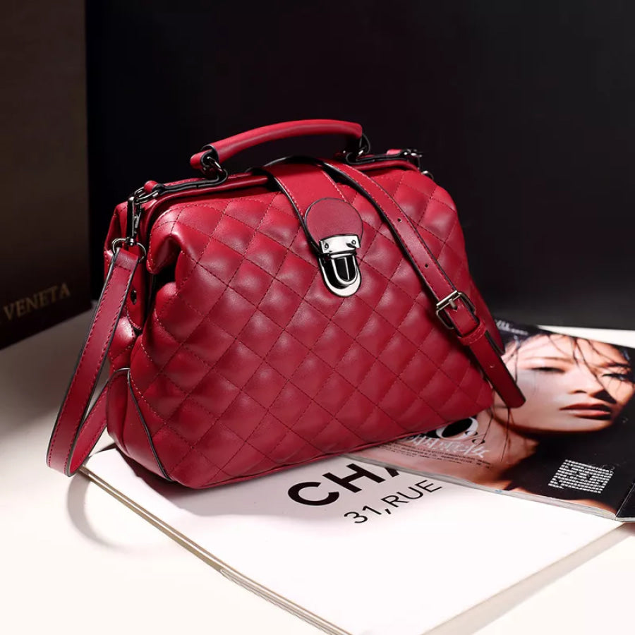 Quilted Handbag with Metal Clasp Red / onesize Apparel and Accessories