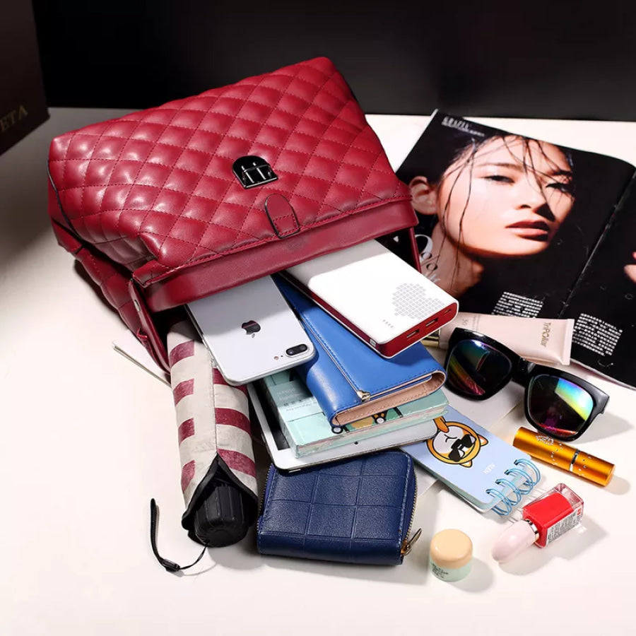 Quilted Handbag with Metal Clasp Red / onesize Apparel and Accessories