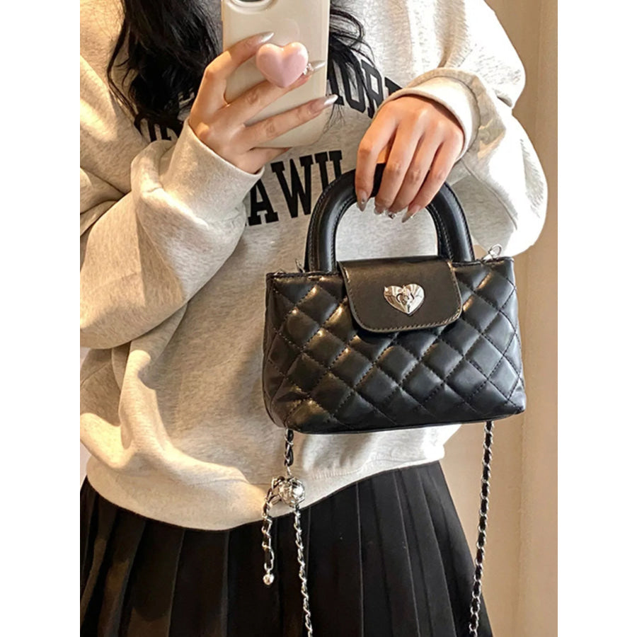 Quilted Heart Lock Crossbody Bag Black / onesize Apparel and Accessories