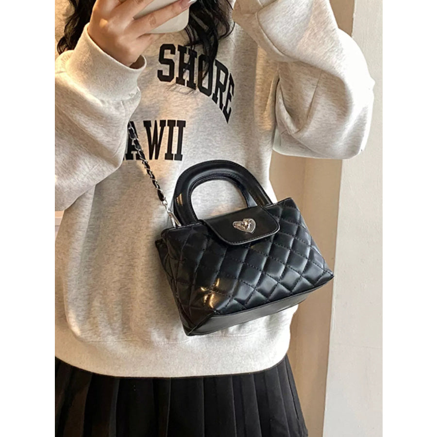 Quilted Heart Lock Crossbody Bag Black / onesize Apparel and Accessories