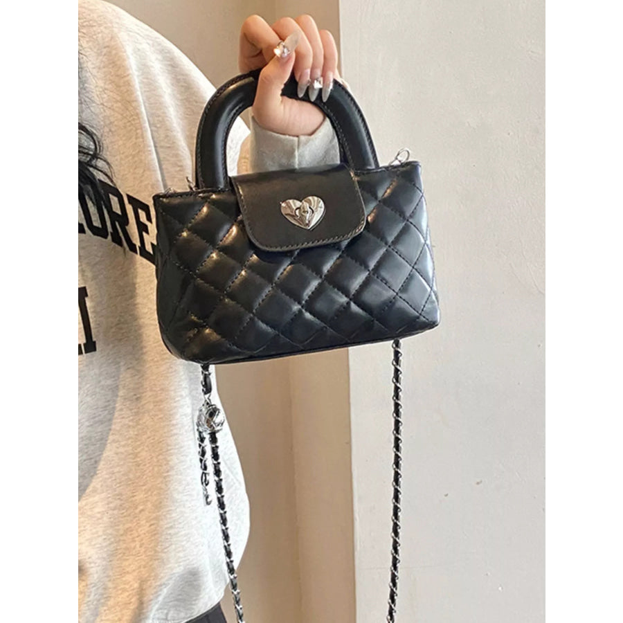 Quilted Heart Lock Crossbody Bag Black / onesize Apparel and Accessories