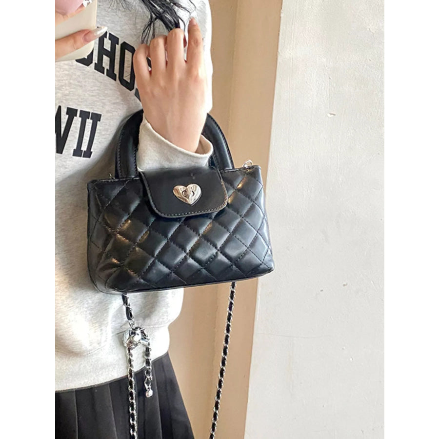 Quilted Heart Lock Crossbody Bag Black / onesize Apparel and Accessories