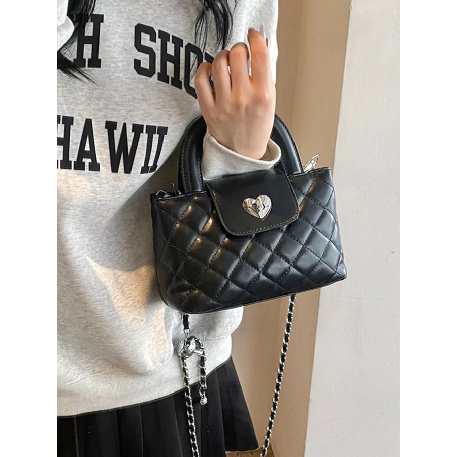 Quilted Heart Lock Crossbody Bag Black / onesize Apparel and Accessories