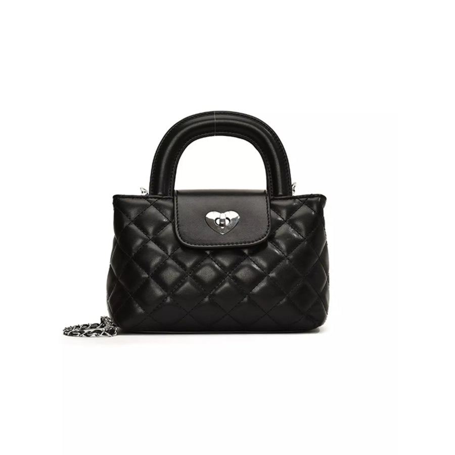 Quilted Heart Lock Crossbody Bag Black / onesize Apparel and Accessories