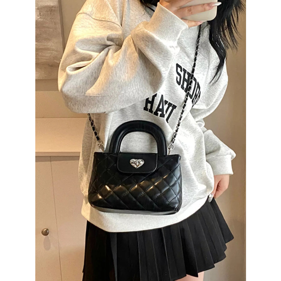 Quilted Heart Lock Crossbody Bag Black / onesize Apparel and Accessories