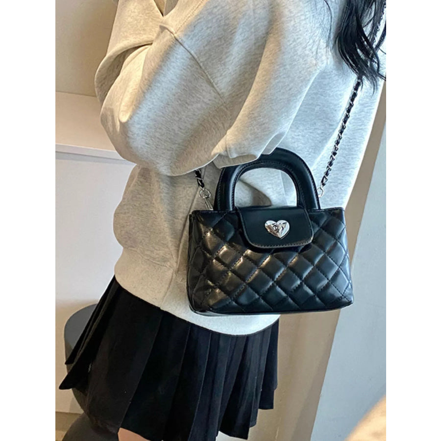 Quilted Heart Lock Crossbody Bag Black / onesize Apparel and Accessories