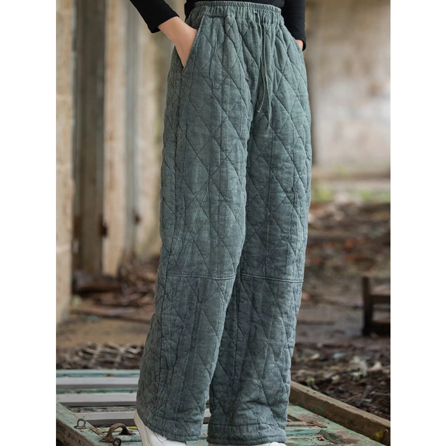Quilted High-Waisted Wide-Leg Casual Pants Apparel and Accessories