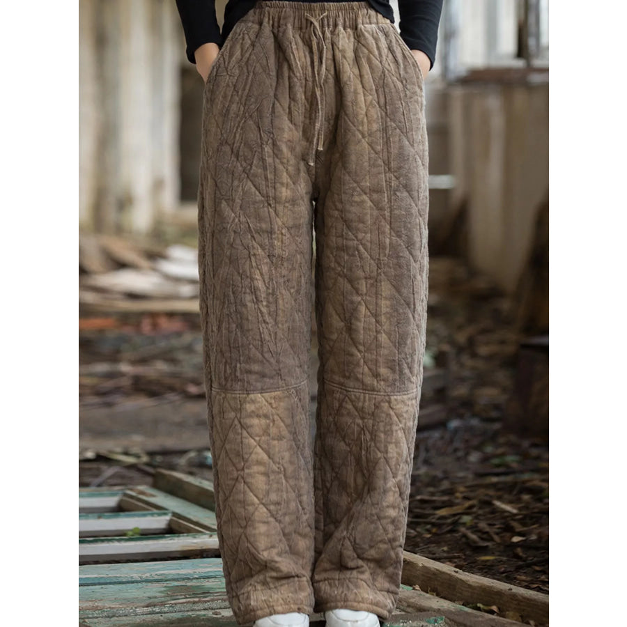 Quilted High-Waisted Wide-Leg Casual Pants Apparel and Accessories