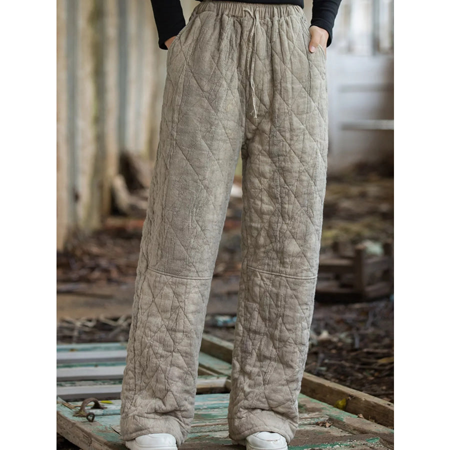 Quilted High-Waisted Wide-Leg Casual Pants Apparel and Accessories