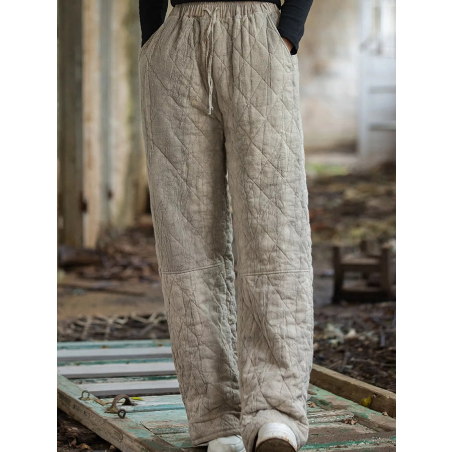 Quilted High-Waisted Wide-Leg Casual Pants Apparel and Accessories