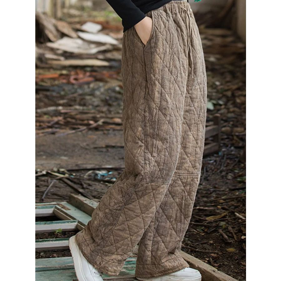 Quilted High-Waisted Wide-Leg Casual Pants Apparel and Accessories