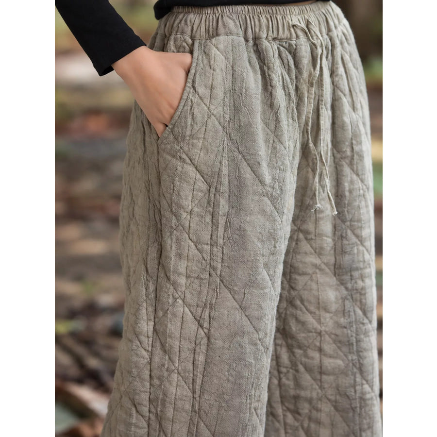 Quilted High-Waisted Wide-Leg Casual Pants Apparel and Accessories
