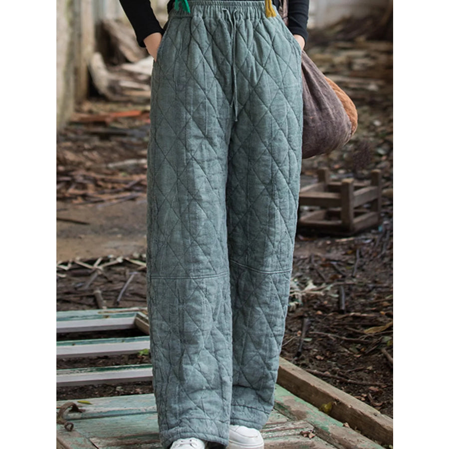 Quilted High-Waisted Wide-Leg Casual Pants Apparel and Accessories