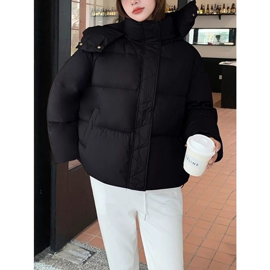 Quilted Hooded Puffer Jacket Black / S Apparel and Accessories