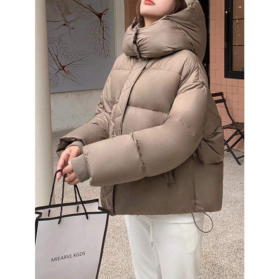 Quilted Hooded Puffer Jacket Coffee / S Apparel and Accessories