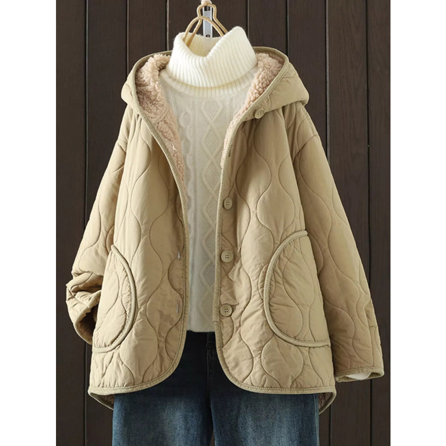 Quilted Hooded Sherpa Lined Outerwear Tan / M Apparel and Accessories
