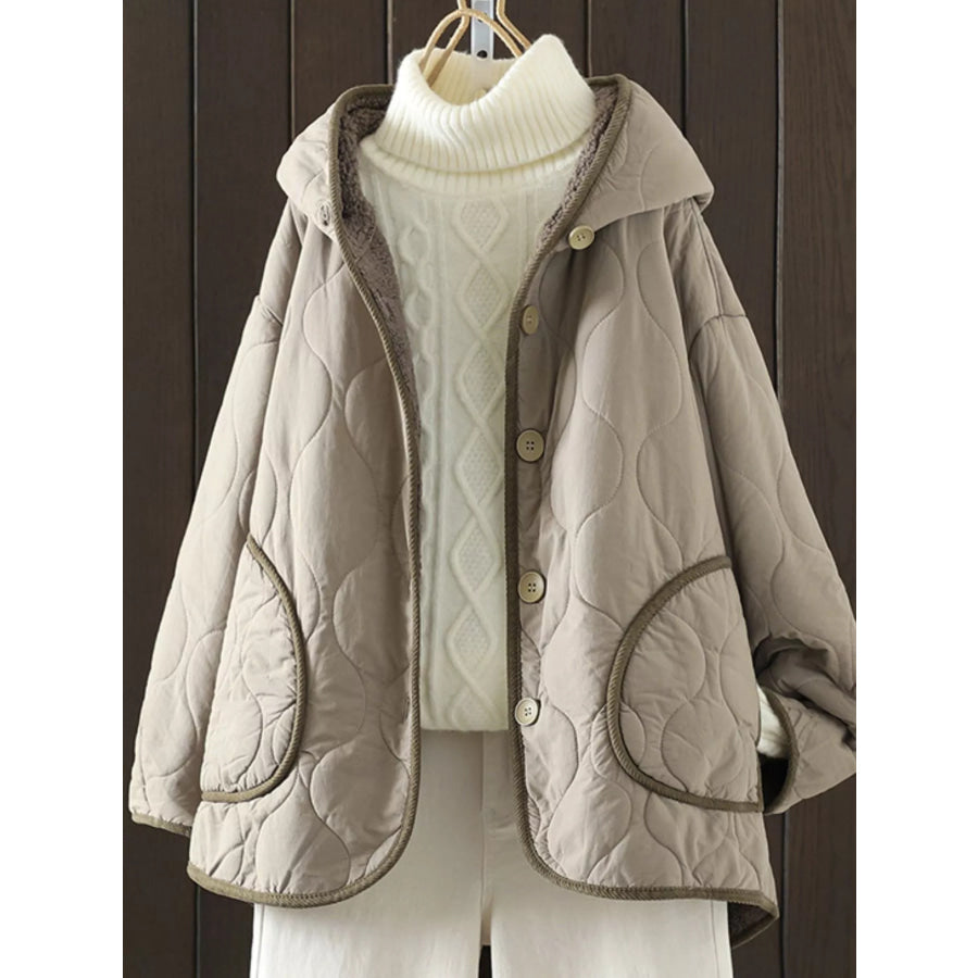 Quilted Hooded Sherpa Lined Outerwear Taupe / M Apparel and Accessories