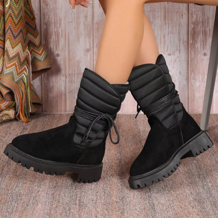 Quilted Lace-Up Mid-Calf Boots Apparel and Accessories
